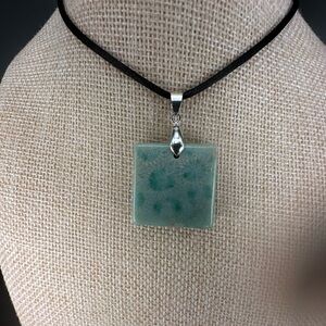 Light Green Coral Fossil Pendant Necklace on Black Satin Rope